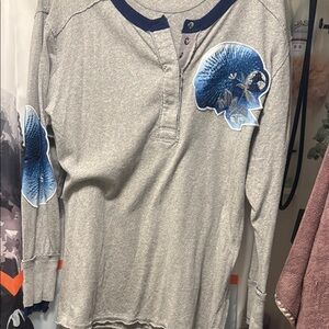 Gray and Blue free People long sleeve embroidered tee